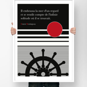 Affiche Citation Poster Littéraire - Ernest Hemingway La Mer Illustration