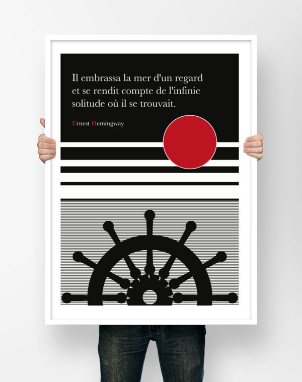 Affiche Citation Poster Littéraire - Ernest Hemingway La Mer Illustration