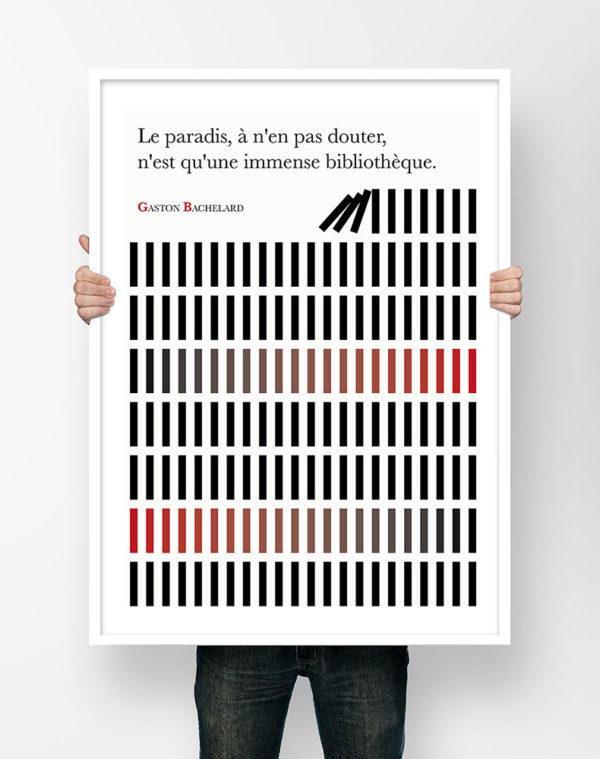 Affiche Citation Poster Littéraire - Gaston Bachelard Bibliothèque Illustration