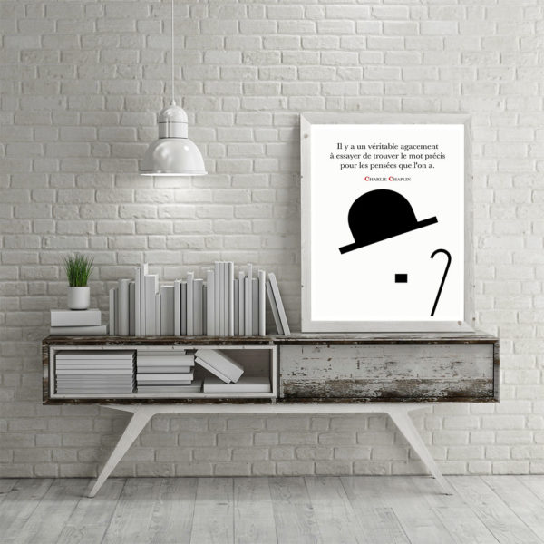 Affiche Citation Poster Littéraire - Charlie chaplin Illustration