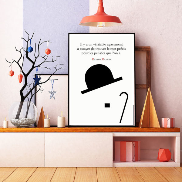 Affiche Citation Poster Littéraire - Charlie chaplin Illustration