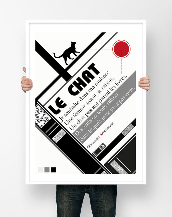 Affiche Poème Poster Littéraire - Guillaume Apollinaire le Chat Illustration Poésie