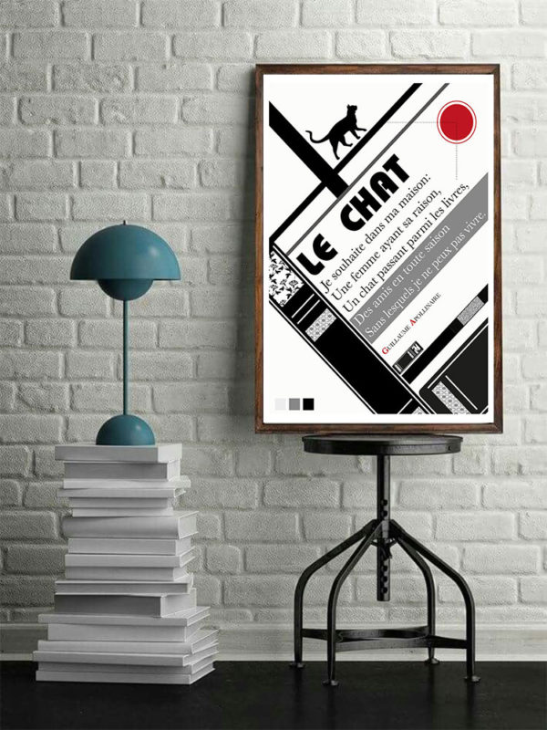 Affiche Poème Poster Littéraire - Guillaume Apollinaire le Chat Illustration Poésie