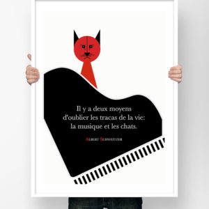 Affiche Citation Poster Littéraire - Albert Schweitzer Chat Musique Illustration