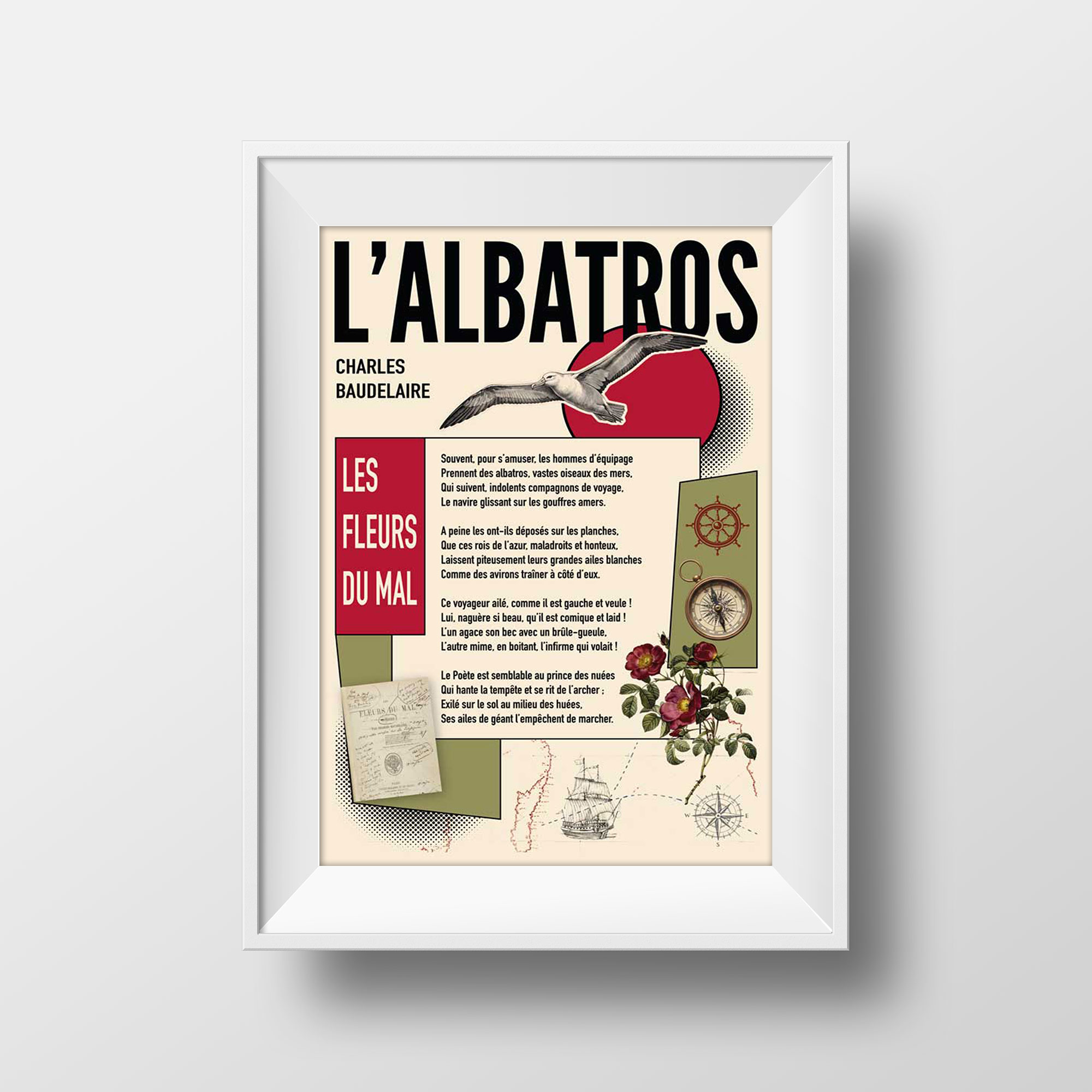 Affiche l'albatros, Baudelaire encadrée