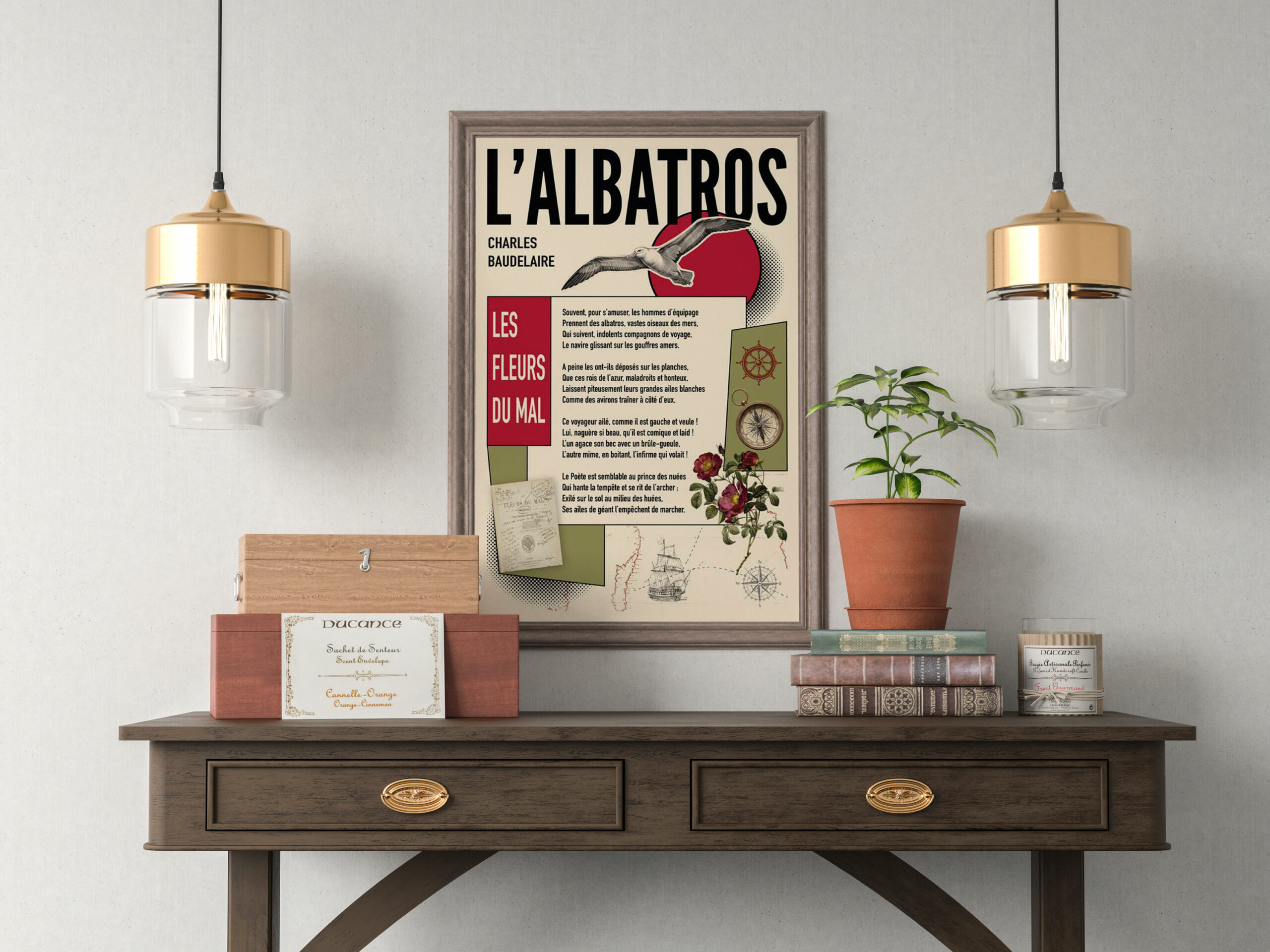 Affiche l'albatros Baudelaire en situation sur une étagère
