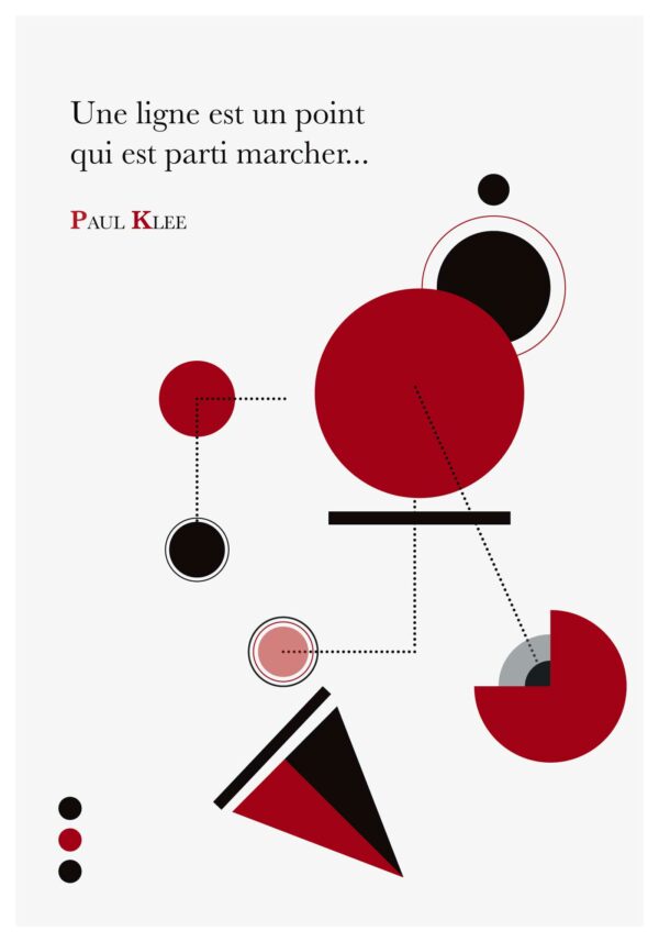 Affiche citation Paul Klee: Une ligne est un point qui est parti marcher