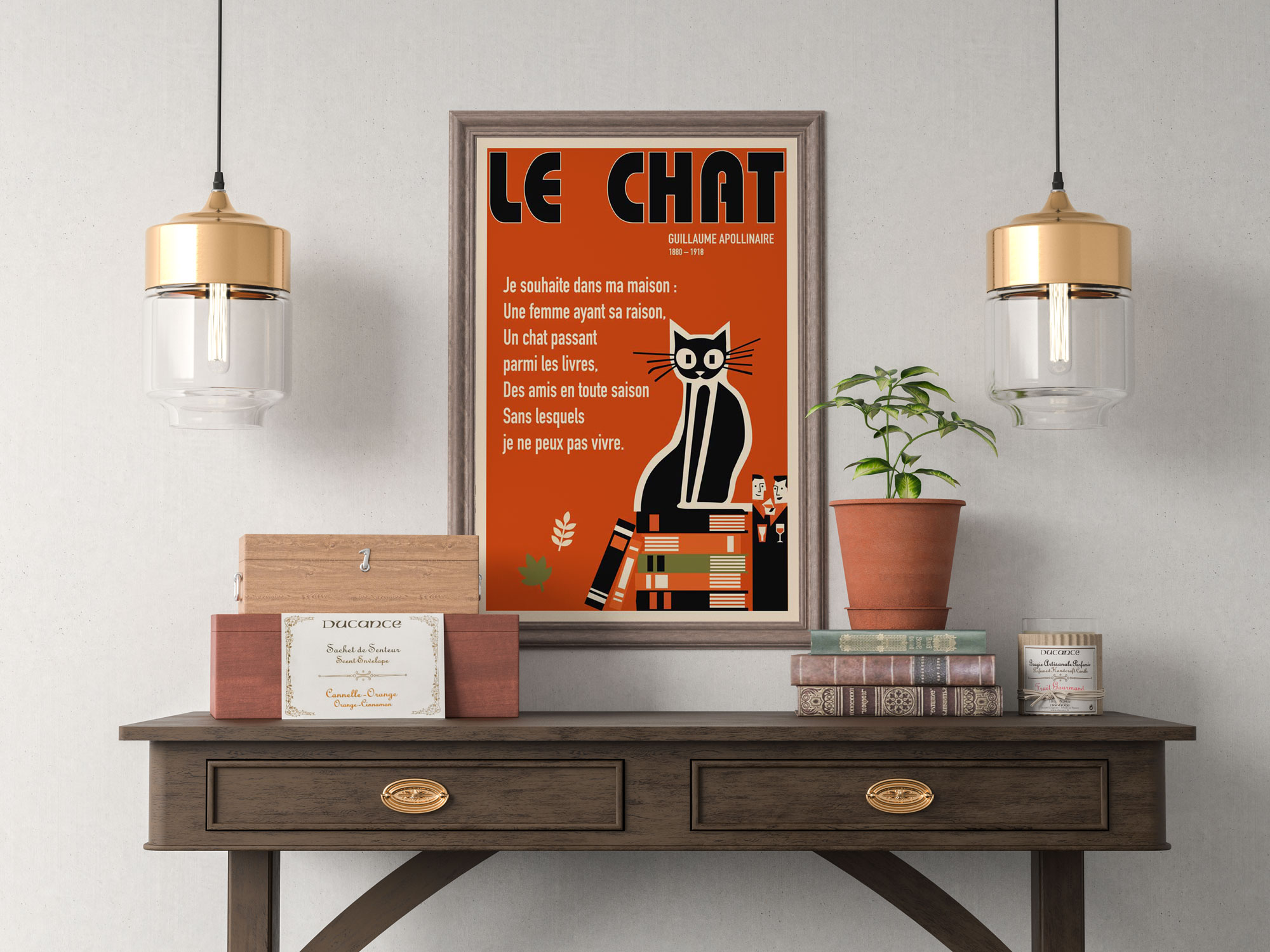 Affiche Le Chat, Apollinaire sur une étagère