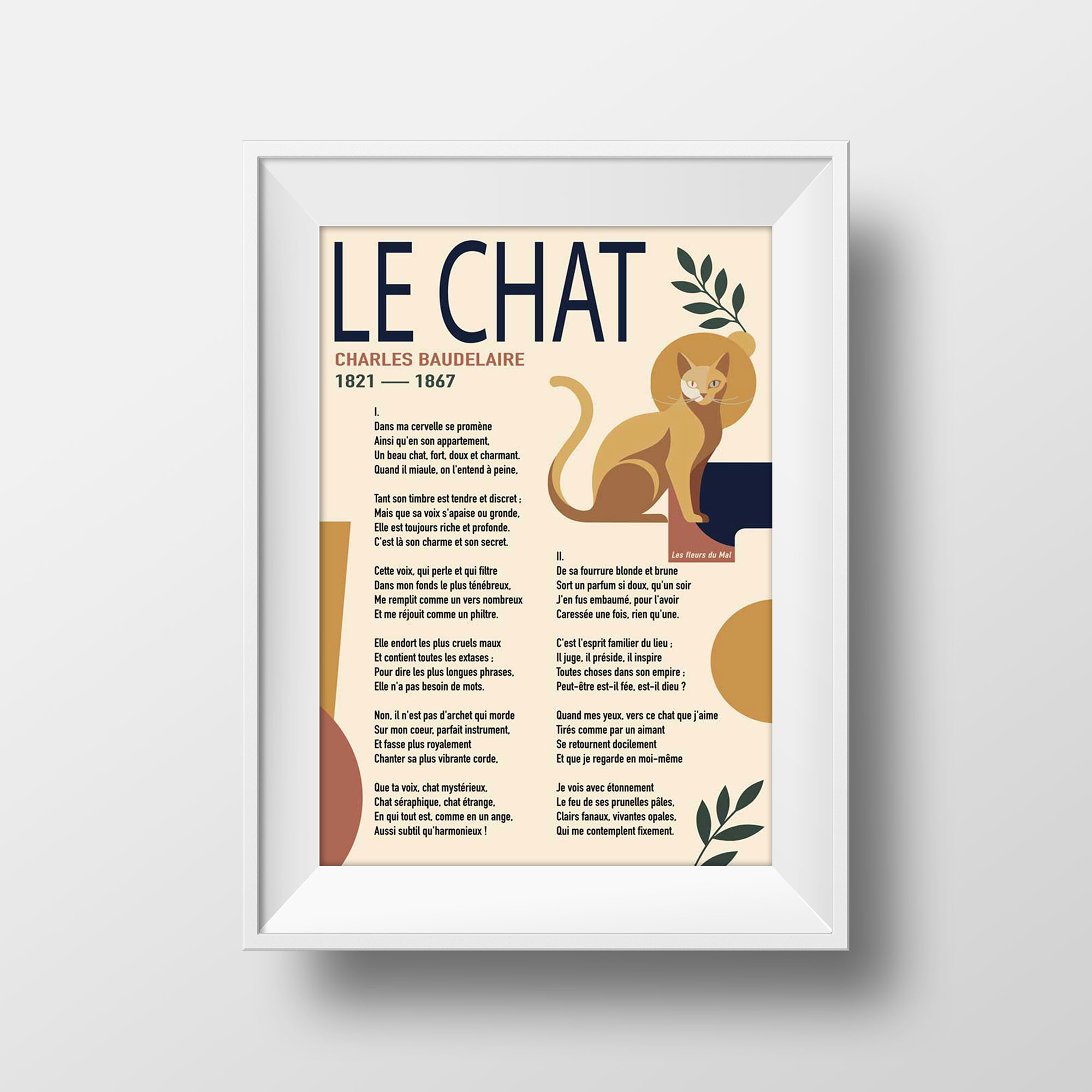 Affiche du poème Le Chat de Charles Baudelaire, illustrée exemple encadrement