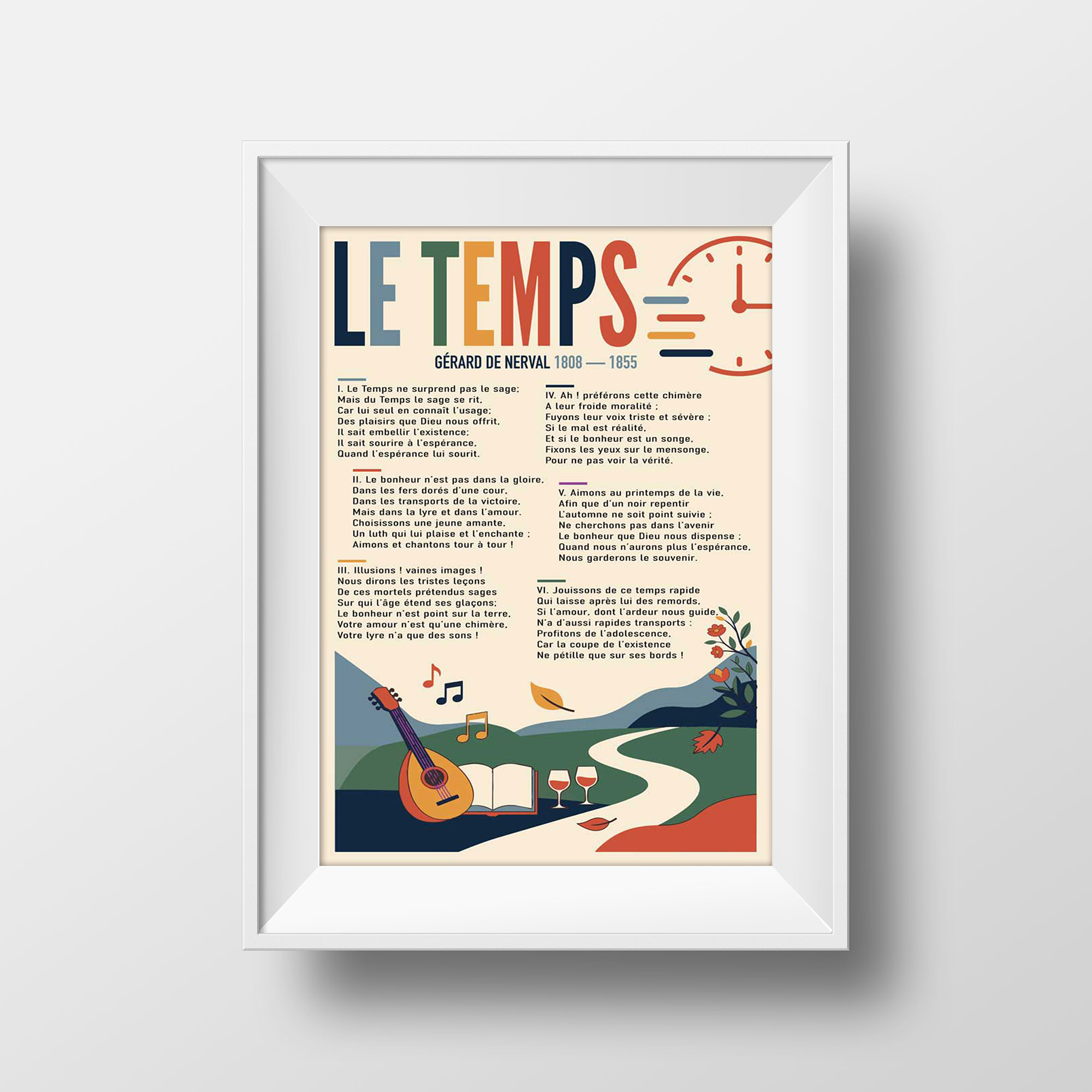 Affiche Le Temps, Gérard de Nerval exemple encadrement