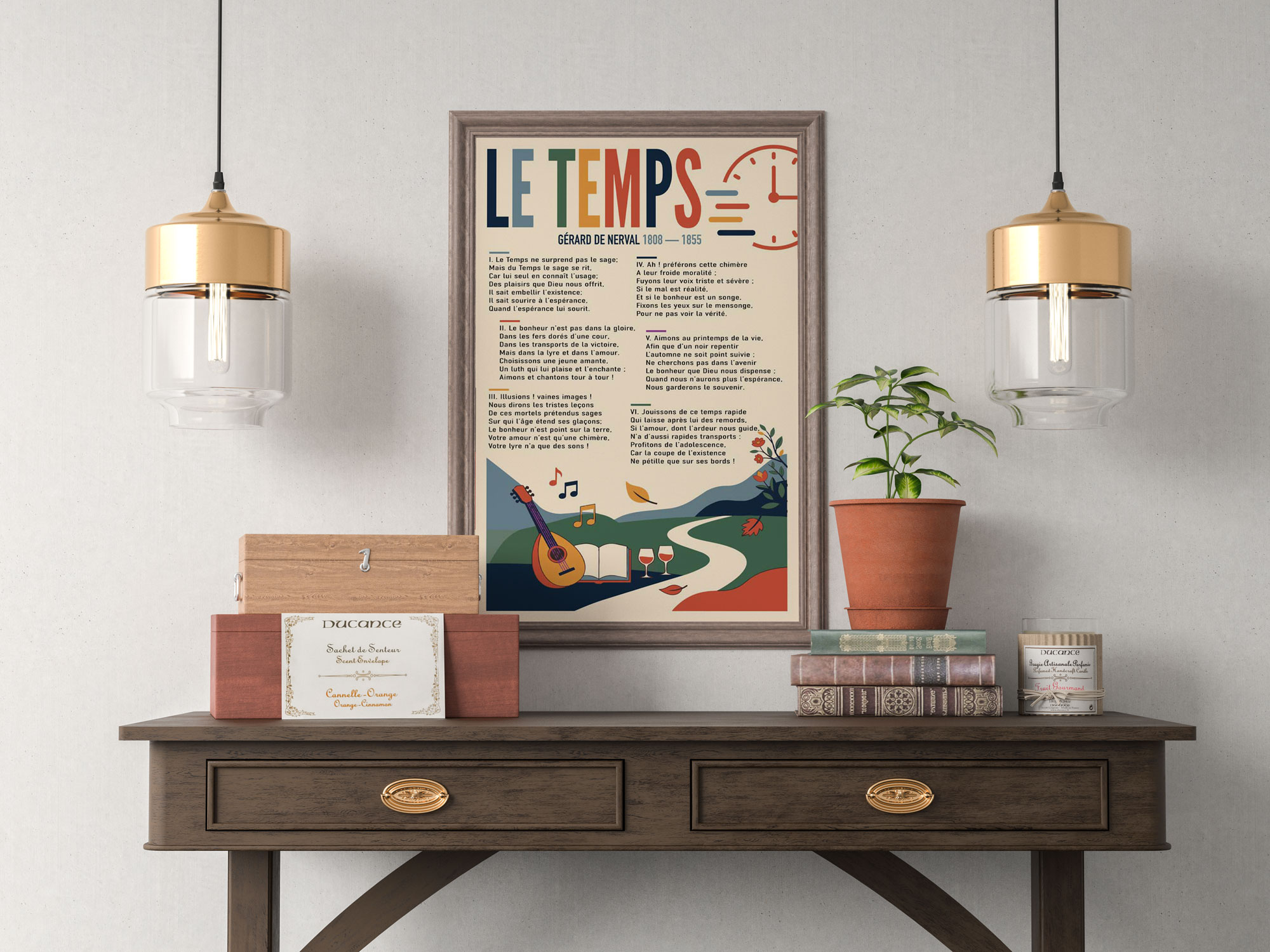 Affiche Le Temps, Gérard de Nerval sur une étagère