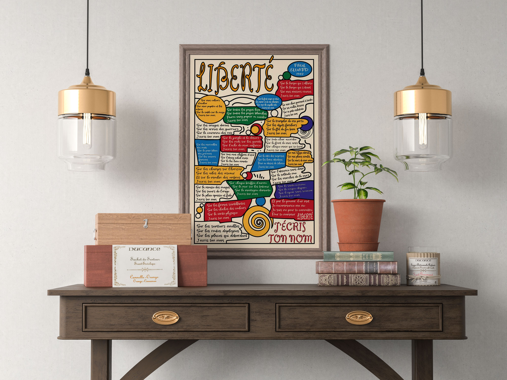 Affiche Liberté, Paul Éluard sur une étagère