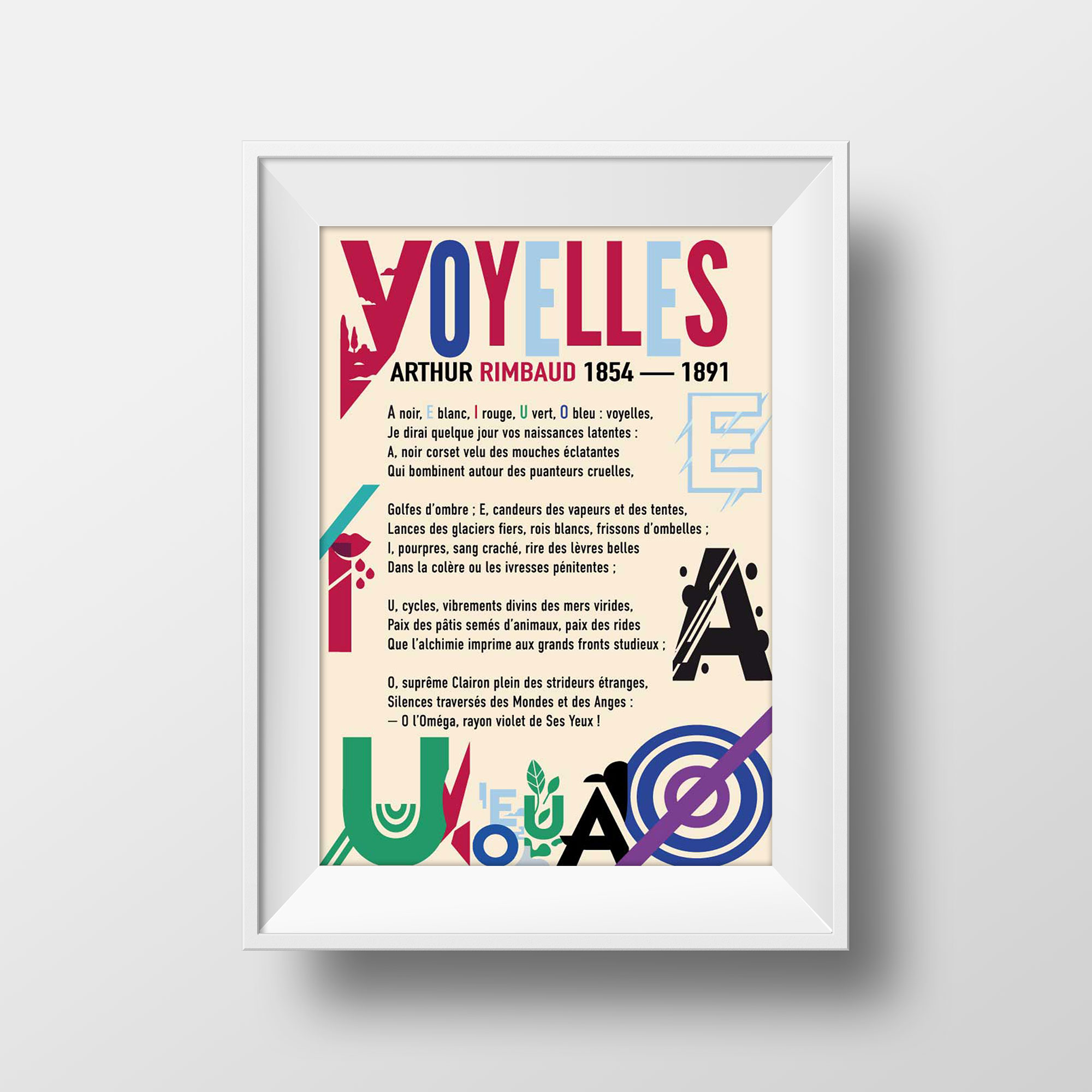 Affiche Voyelles, Rimbaud exemple encadrement