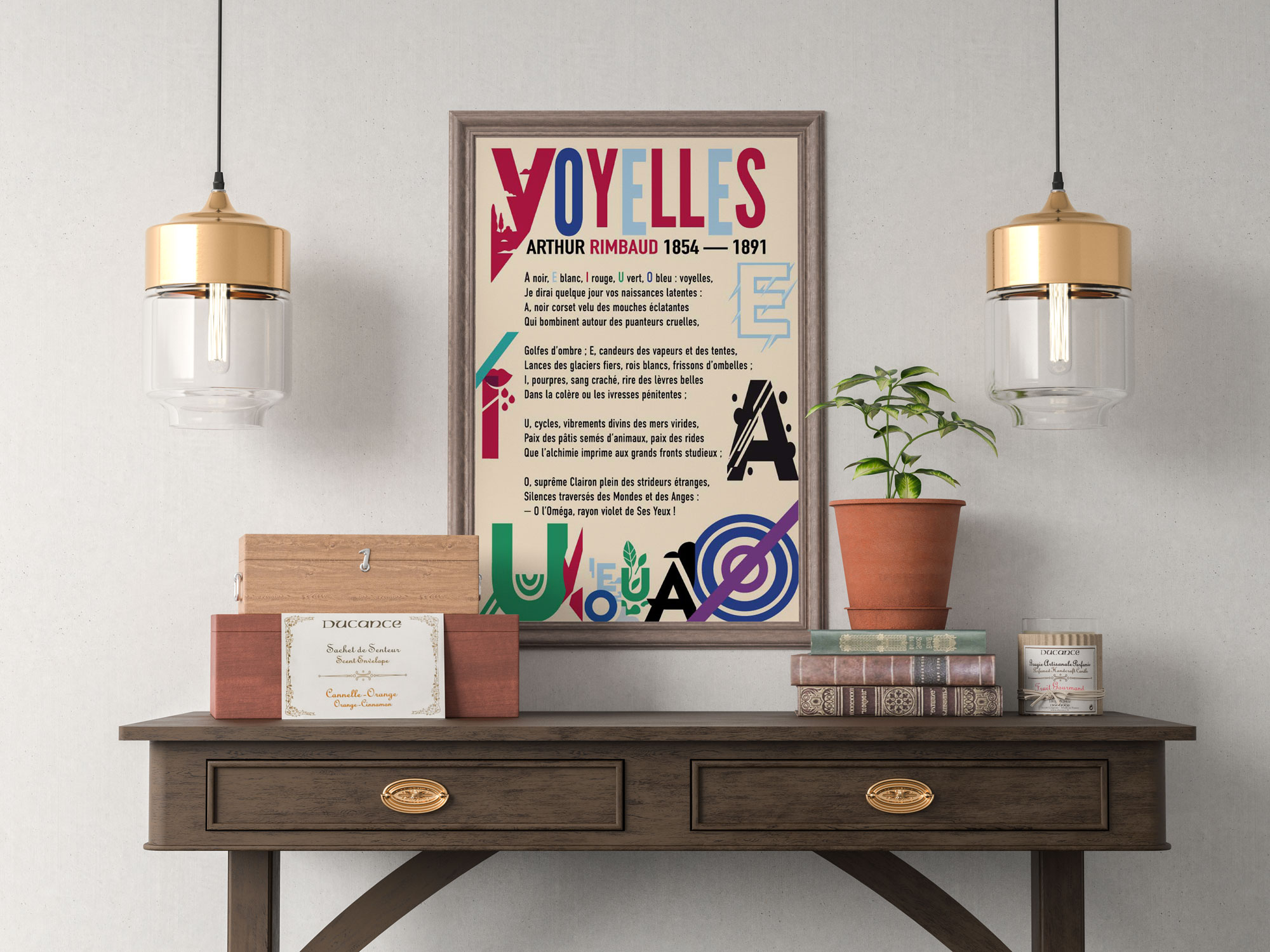 Affiche Voyelles, Rimbaud sur une étagère